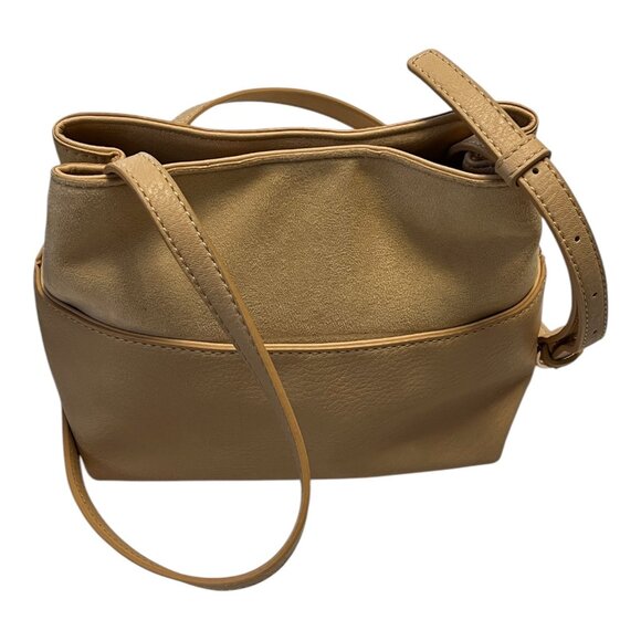 Lauren Conrad Crossbody Bag Light Tan Faux Leather Suede Gold Hardware 9.5x7.5x5 - Picture 2 of 7